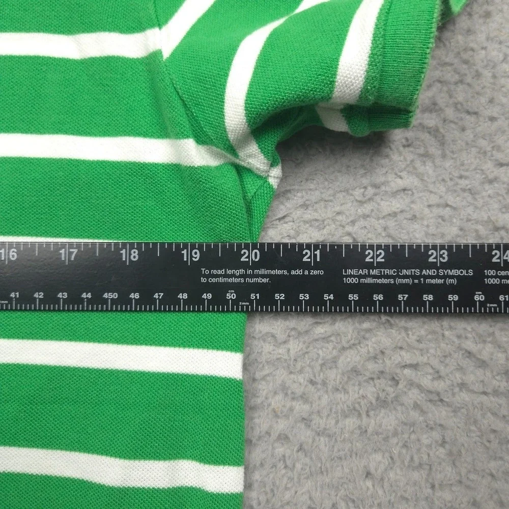 Polo Ralph Lauren Mens Medium Green White Striped Custom Fit Pony Polo Shirt